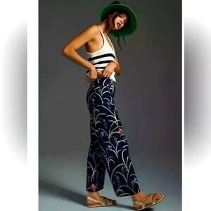 Anthropologie Maeve The Colette Pant, Linen Blend, Floral, Wide Leg Womens Sz 28